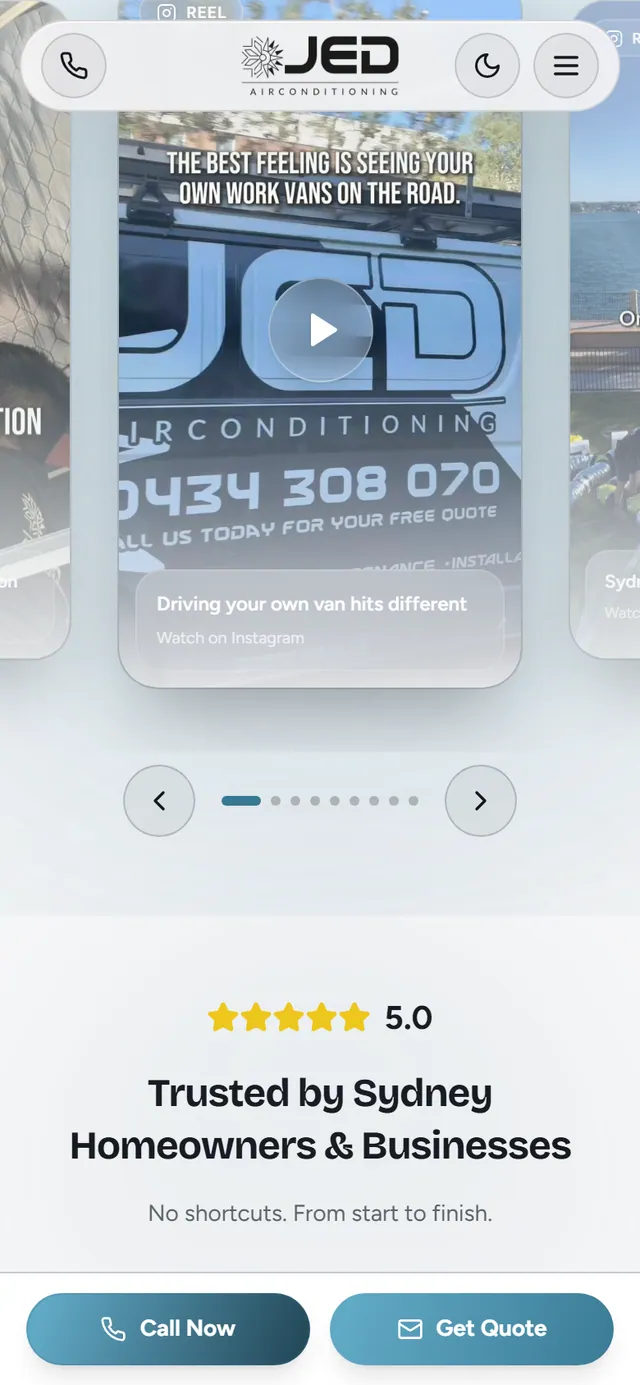 JED Air Conditioning, mobile, scrolled