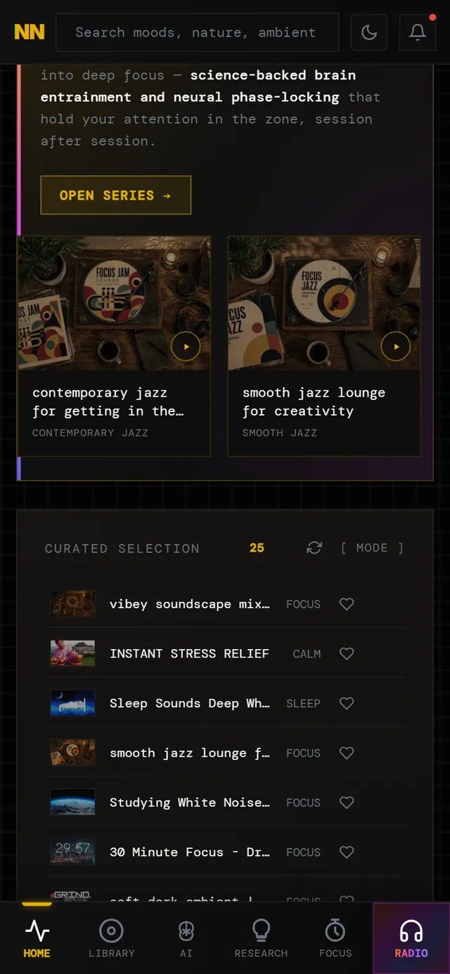 Neuronest, mobile, scrolled