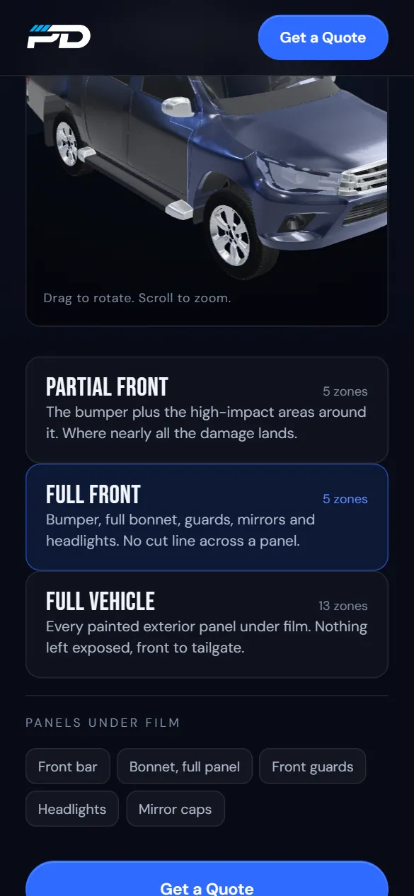 PPF coverage visualiser, mobile, scrolled